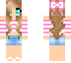 pink striped crop top wavy hair girl