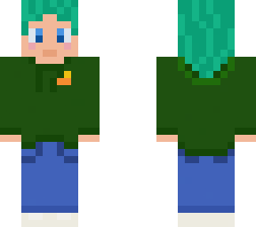 girl with teal hair and green hoodie