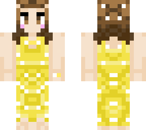 browned haired girl/yellow sundress