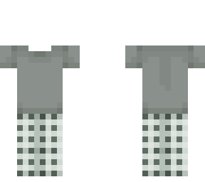 green-grey tartan trousers and a grey t-shirt
