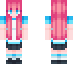 pink hair blue and white shirt girl
