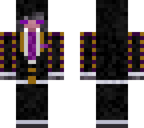 my dnd avatar in a suit with purple and gold highlights and shoulder pads