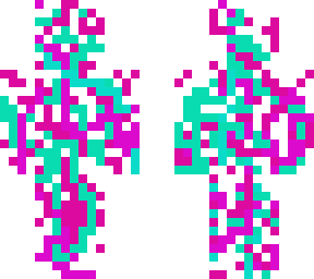 pink, teal, and black