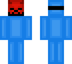 man of blue suit of devil scary red mask