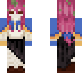 (oc) pink hair with leaves, blue cape and black skirt