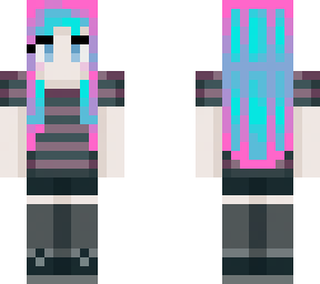 pink to blue gradient hair scene girl purple striped shirt