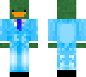 mallard duck in blue suit (blue tie, black shoes)