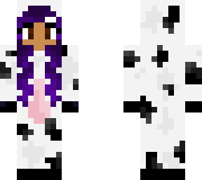 purple haired latina in cow costume