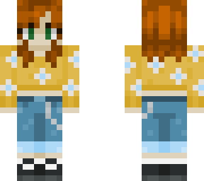 red hair girl in yellow sweater with green eyes