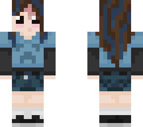 brown hair & blue streaks