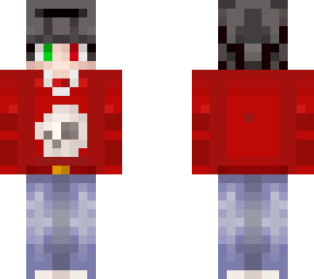 red skull hoodie boy with blue jeans