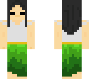 lady with plant skirt.