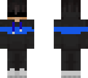 a guy in a black hoodie with stripes and a blindflod