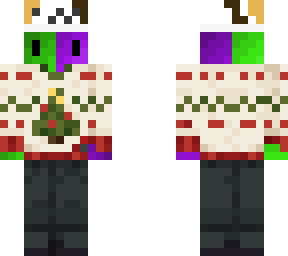 christmas purple and green guy with cat hat