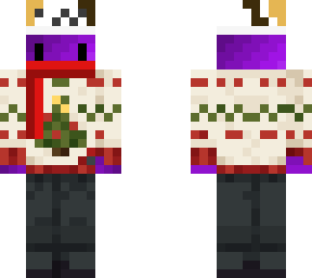 christmas purple guy with cat hat and a scarf