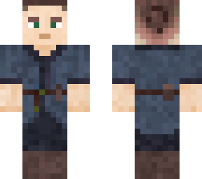 'lanfjir' (topknot) - viking man, blue tunic, short hair, brown hair, topknot, bun, belt