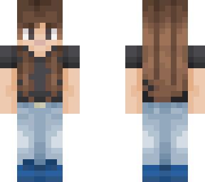 blue jeans black shirt blue shoes