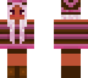 brown skin white hair dark pink stripes girl