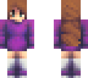 wavy hair purple sweater lady
