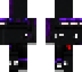 create a minecraft skin withpurple hair white fox mask green bamboo mouthpiece purple hood