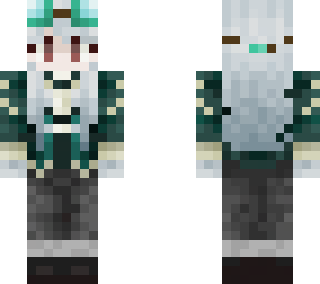 green suit with white hair
