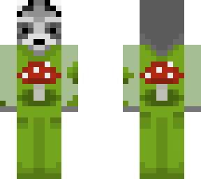 raccoon/panda in mushroom overalls