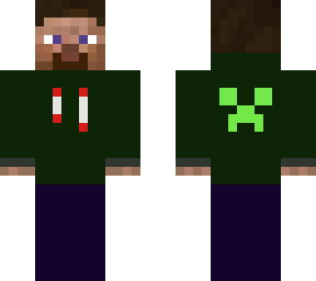 steve with a dark green creeper hoodie