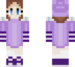 girl with brown hair w purple a blue  outfit
