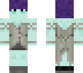 teal alien purple hair silver clothes