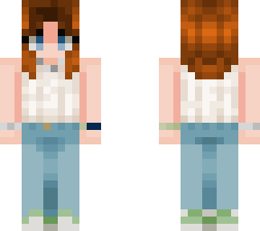 white top, blue jeans