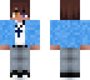 blue jacket and different color eyes