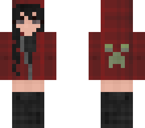 casual girl - red hoodie - minecraft logo