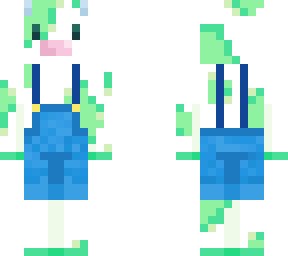 green cow with dungarees