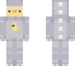 pato con traje de dinosaurio gris