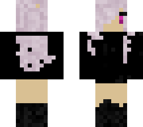 pink haired girl in a  black hoodie